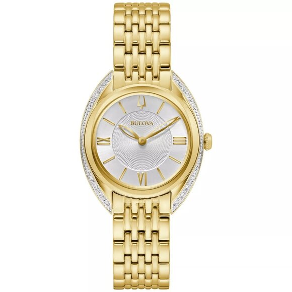 Bulova Women's Classic Diamond Accent Quartz Gold Watch 30MM 98R298 - Picture 1 of 5